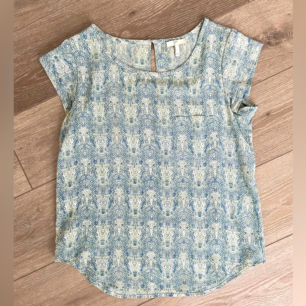 Joie 100% Silk Blouse Snakeskin Teal